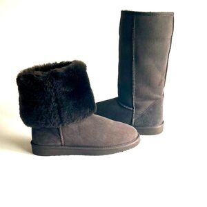 Unbranded Brown Sheepskin Genuine Leather Knee High Winter Boots size W10, M9